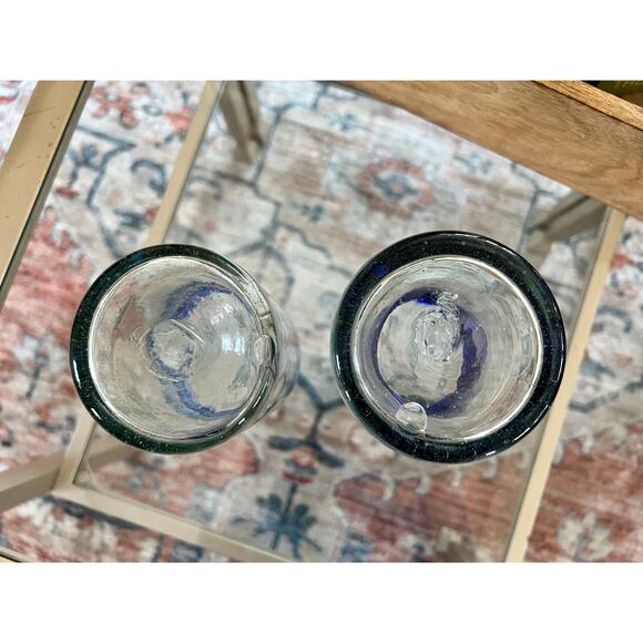 Vintage Mexican Hand Blown Cobalt Blue-Rimmed Glasses / Juice Water Glass - Picture 10 of 10
